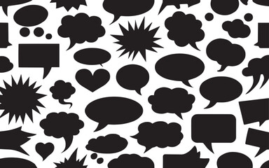 Hand drawn speech bubbles collection. hand drawn figures silhouettes of speech bubbles, thought bubbles drawn with black curved lines. grunge texture Illustration on transparent background
