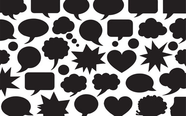 Hand drawn speech bubbles collection. hand drawn figures silhouettes of speech bubbles, thought bubbles drawn with black curved lines. grunge texture Illustration on transparent background