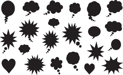 black and white speech bubbles, Collection of black speech bubbles and graphic elements, Collection of black speech grunge texture shapes Black speech bubble –Vector illustration, on transparent 