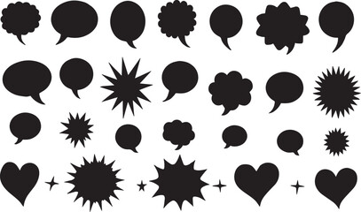 Collection of Simple Speech Bubbles - Set of various black speech bubble silhouettes isolated Hand drawn grunge texture speech bubbles collection. Illustration on transparent background