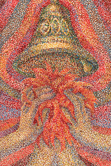 Pointillist watercolor of Quasimodo covering his ears beneath the great bell, depicting his deafening moment from Victor Hugo’s “The Hunchback of Notre-Dame.”