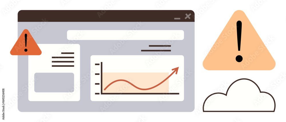 Poster web analytics dashboard with upward graph, warning alerts, and cloud storage element. ideal for data
