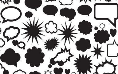 Black Speech Bubble Collection – Comic Speech Hand drawn Balloons & Grunge Texture Chat Vector Line Art on Transparent Background