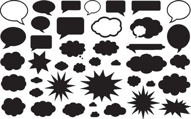 Black speech bubble collection. Set of speech bubble. Speech bubble comic, Speech bubble, speech balloon, Hand drawn grunge texture chat bubble line art Vector illustration, on transparent background.