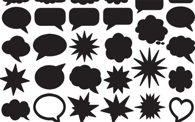 Hand-Drawn Black Speech Bubble Collection – Grunge Texture Thought Bubbles Vector Set on Transparent Background.