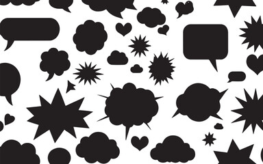 Hand drawn sketch elements Black speech bubble collection Variety grunge texture of speech and thought bubbles in different shapes and sizes Vector illustration, on transparent background.
