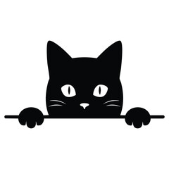 Obraz premium Minimal black cat face on dark background on transparent background