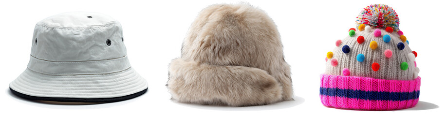 winter cap set knitted hat isolated on white background