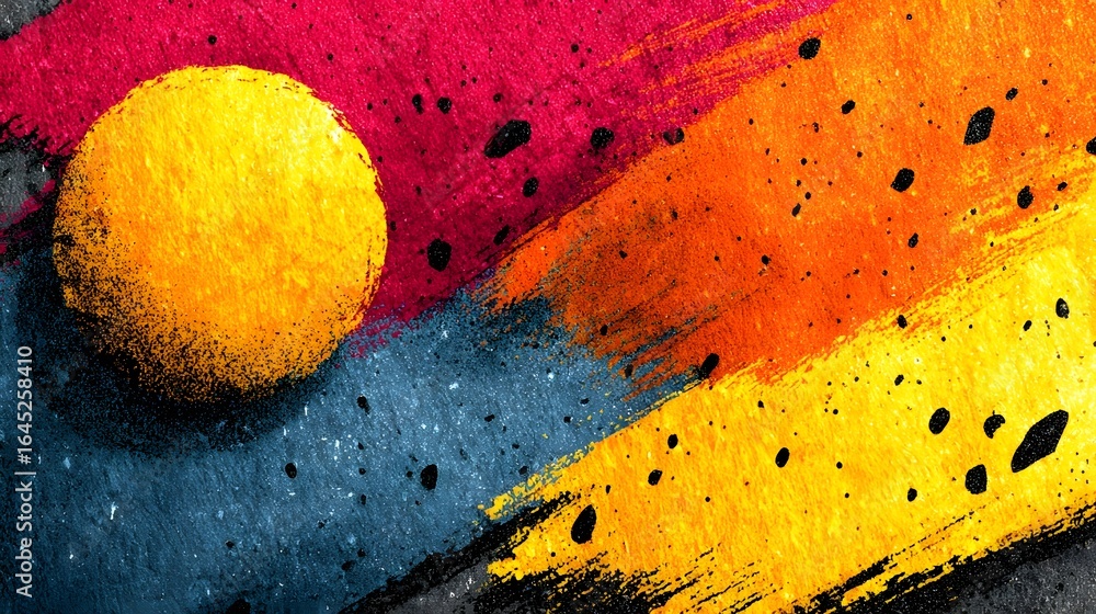 Poster an energetic and imaginative abstract painting featuring bold splashes of color dynamic patterns and
