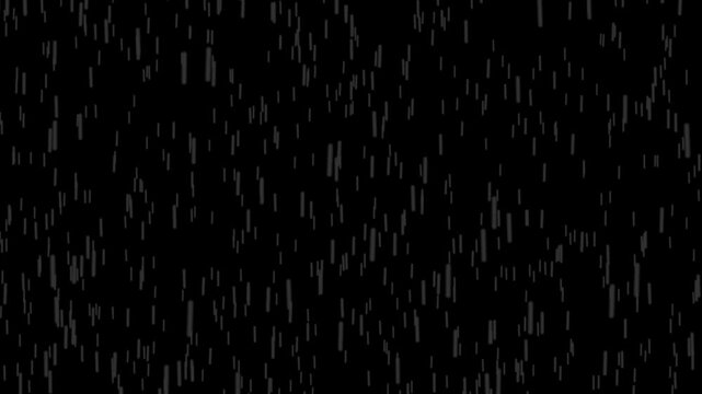Rain Animation on Black Background Overlay Alpha Channel, rain on black background with wind. Falling raindrops footage animation in realtime on black background, black and white luminance matte. 