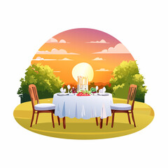 Cornucopia decorated with traditional thanksgiving dinners table concept vector icon design thanks
3