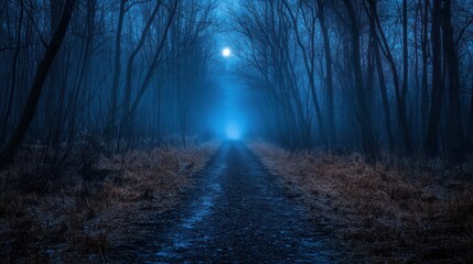 Fototapeta premium Misty forest path at night