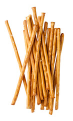 Salty cracker sticks cut out on a white. Top view