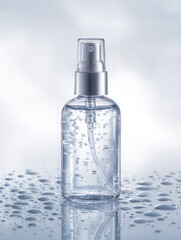 Clear mist bottle presents product in refreshing, clean and simple manner