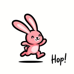 Fototapeta premium Adorable pink bunny happily hopping along, perfect for Easter cards and spring celebrations