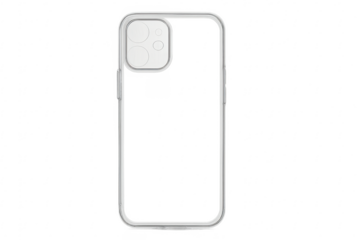 Transparent smartphone case with camera cutout on checkered background