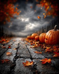 Halloween and autumn holiday banner background with bats, pumpkins and Jack-o'-lanterns