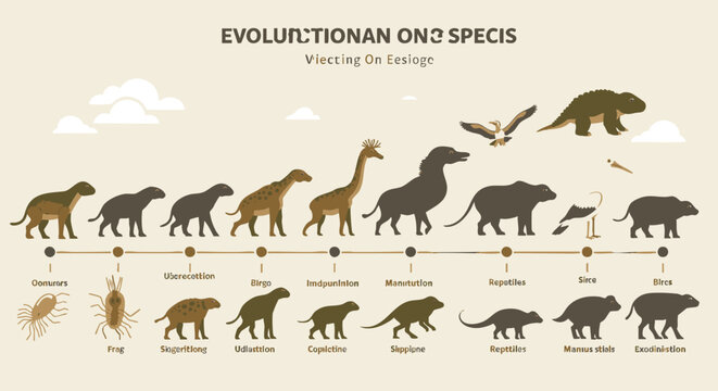 Evolutionary journey A detailed illustration of the evolution of various species over time