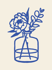 Peony in vase minimalist sketch thick lines vector illustration