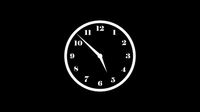 a bright white analog clock with clearly visible numerals and hands, sharply presented against a deep black background, effectively conveying concepts of deadlines, punctuality.