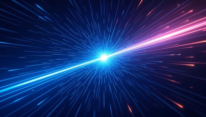 Fototapeta premium Futuristic blue laser beam with glowing streaks in deep space