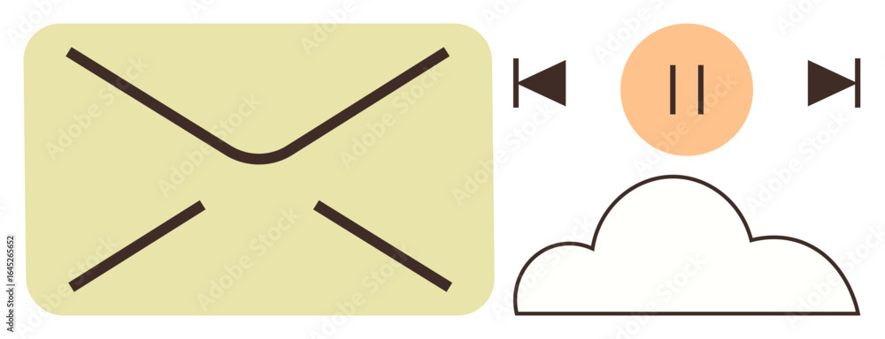 Poster large envelope, cloud shape, and playback controls for media or messages. ideal for communication, s