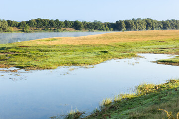 Beautiful summer landscape with green nature in the Republic of Moldova, Rural tourism in Eastern Europe. Natural park in Moldova.