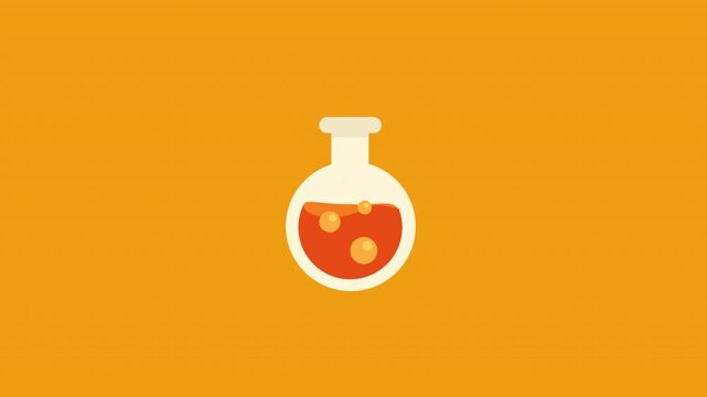 Animated Bubbling Potion:  Vibrant Orange Elixir in Glass Flask