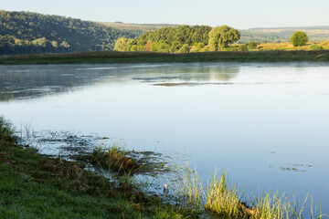 Beautiful summer landscape with green nature in the Republic of Moldova, Rural tourism in Eastern Europe. Natural park in Moldova.