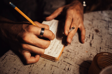 Taking notes, jotting down ideas