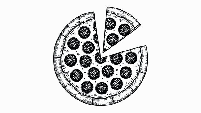 Hand drawn sketch of a sliced pizza perfect for food related designs