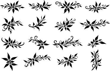 Tribal Floral Tattoo Design Vector Set in Black Silhouette