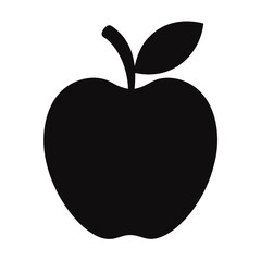 Simple black silhouette of an apple with a stem and leaf