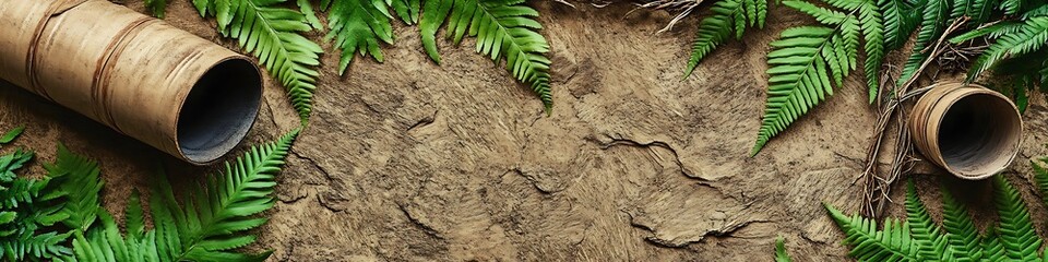 Sustainable tube mock placed on natural textures with fern leaves and twigs
