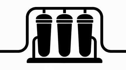 Clean black and white silhouette illustration of a modern water filtration system