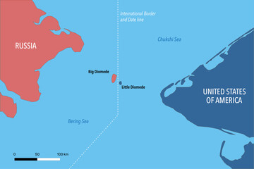 Map of the Diomede Islands Showing International Border and Date Line © Dimitrios