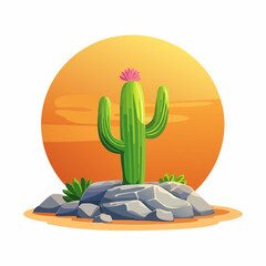 Cartoon illustration of a saguaro cactus in the desert
2