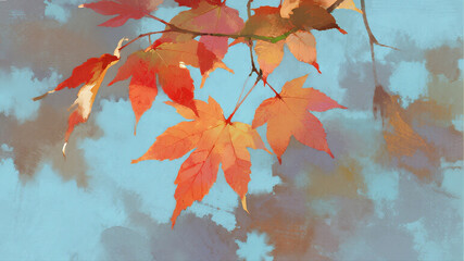 Cold Dew - Chinese 24 Solar Terms, Frosted Autumn Leaves Under Morning Light, Cool Blue and Warm Orange Tones
