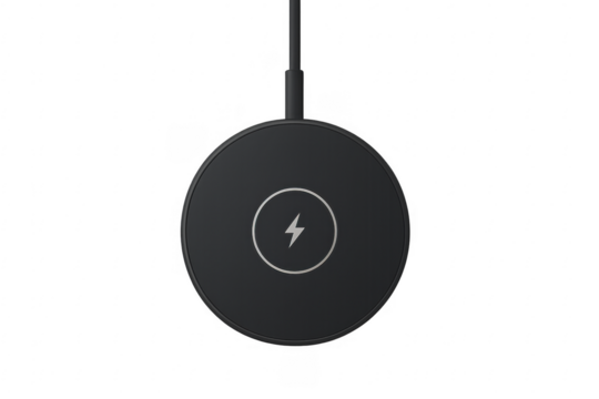 Black wireless charger on transparent background