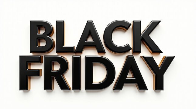 Black friday text in bold black letters isolated on white background, perfect for creating impactful advertisements and promotional materials for the highly anticipated shopping event