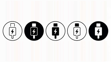 Minimalist usb c charging cable icons in a clean horizontal line arrangement