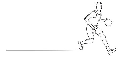 Continuous line art of a man playing basketball. basketball game concept