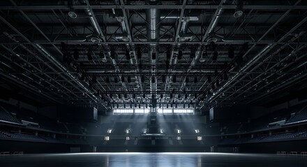 Obraz premium Dark and empty stadium interior with bright stage lights creating a powerful and atmospheric scene before the show.