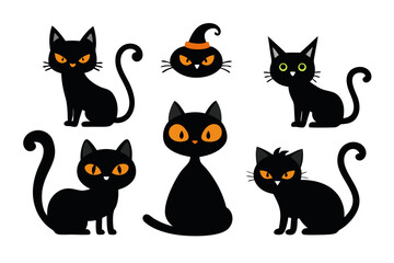 halloween cat silhouette vector set, cat black symbol