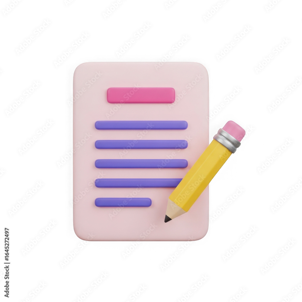 Aufkleber stylized 3d rendering of a document with lines and a pencil writing isolated on transparent backgrou