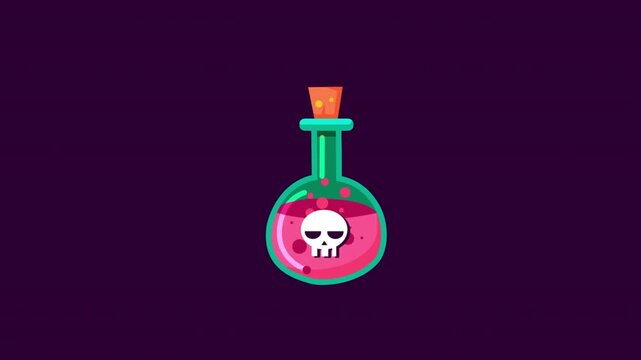 Animated Poison Potion with Skull Icon on Dark Purple Background