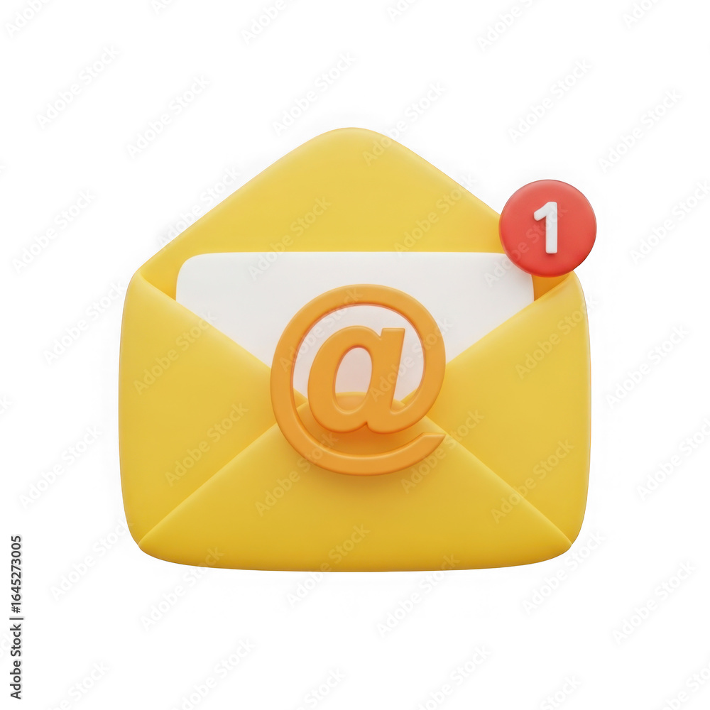 Aufkleber yellow envelope with email symbol and notification badge isolated on transparent background