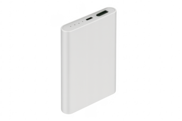 White power bank charging smartphone battery backup on transparent background