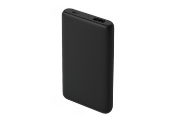 Black power bank with transparent background isolating modern portable charger