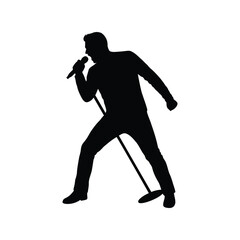 Singer silhouette with microphone performing artist music concert icon stage vocalist vector